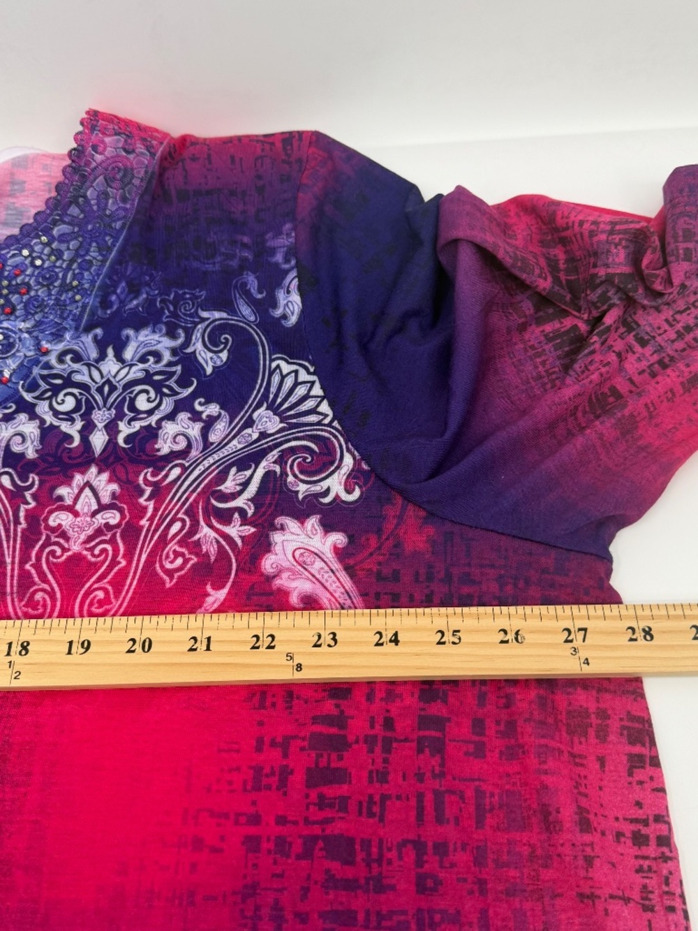 Catherines Top Women 3X Pink Purple Rhinestones V Neck 3/4 Sleeves Embroidered - Picture 8 of 10